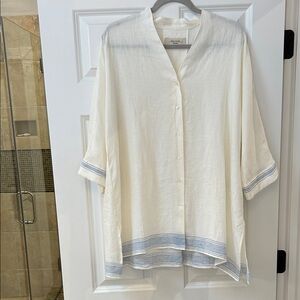 Weekend Max Mara White and Blue Women's Linen Top/Jacket